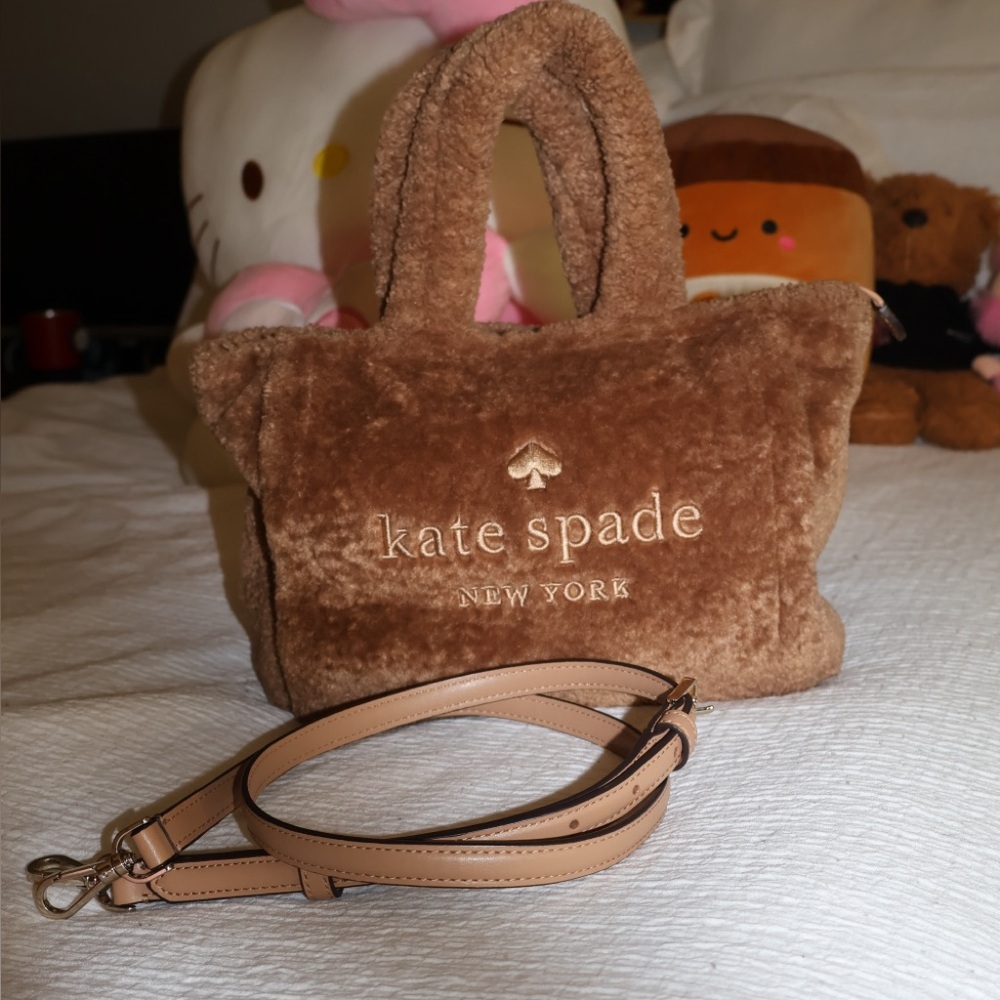 ♠️🤎 kate spade Signature Ella Faux Fur Shearling Small Tote Crossbody Bag
